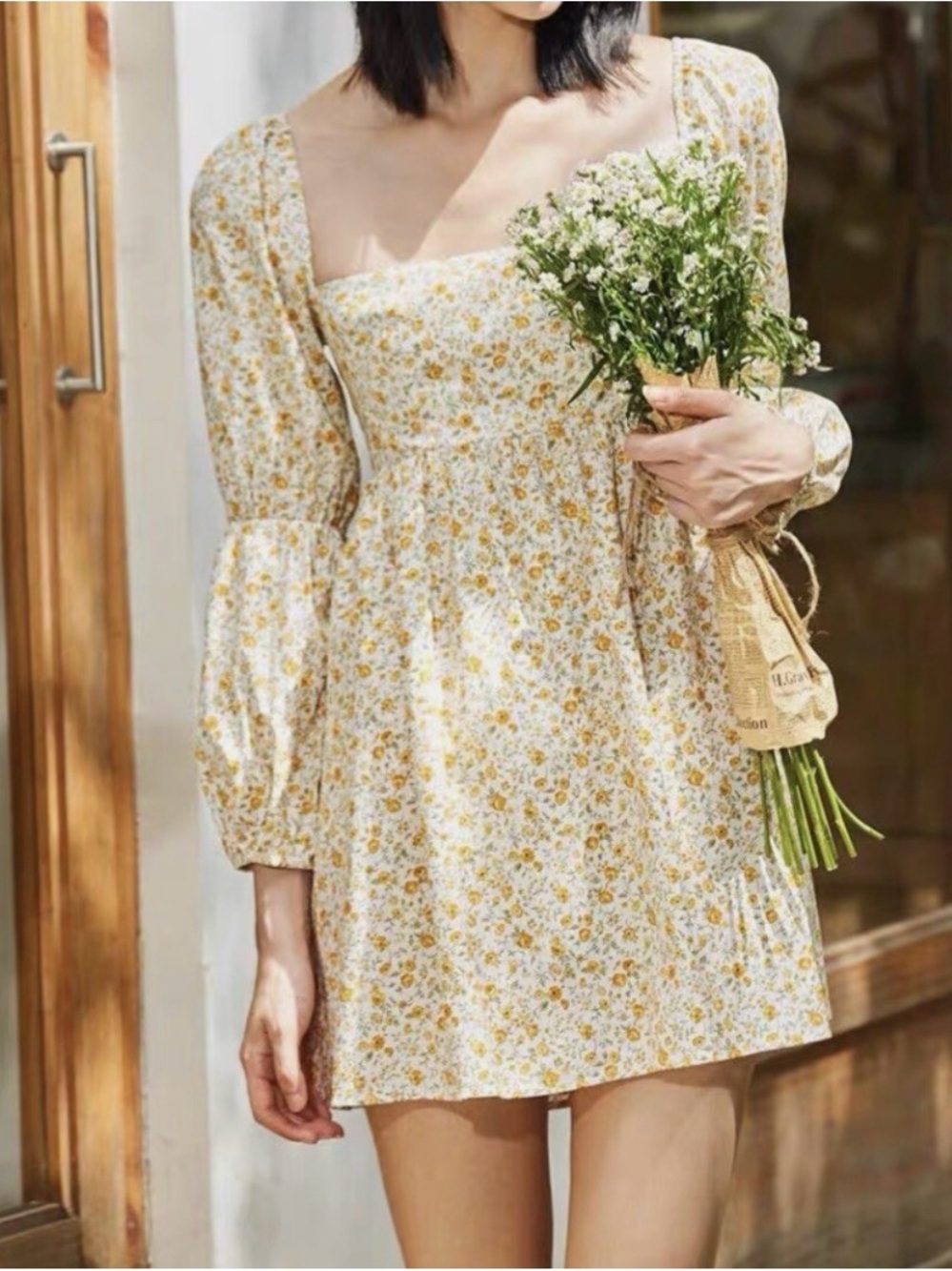 NWT Reformation Michaela Dress Mini Puff Sleeve Lima Yellow